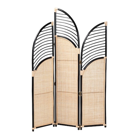 Bali & Pari Rasia Modern Bohemian Two-Tone Black and Natural Brown Rattan Room Divider 236-13256-ZORO